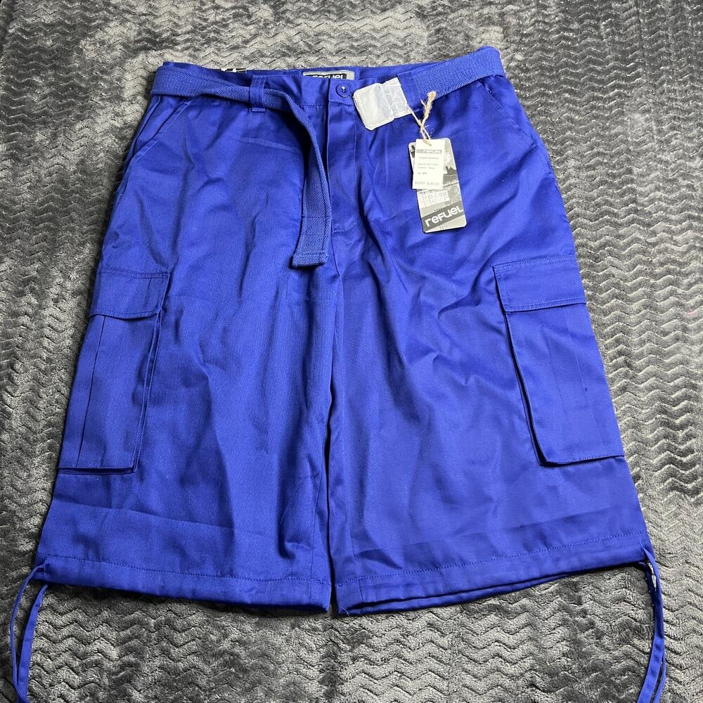 Refuel Classic Cargo Men's Shorts Belted Blue Size 40 NWT